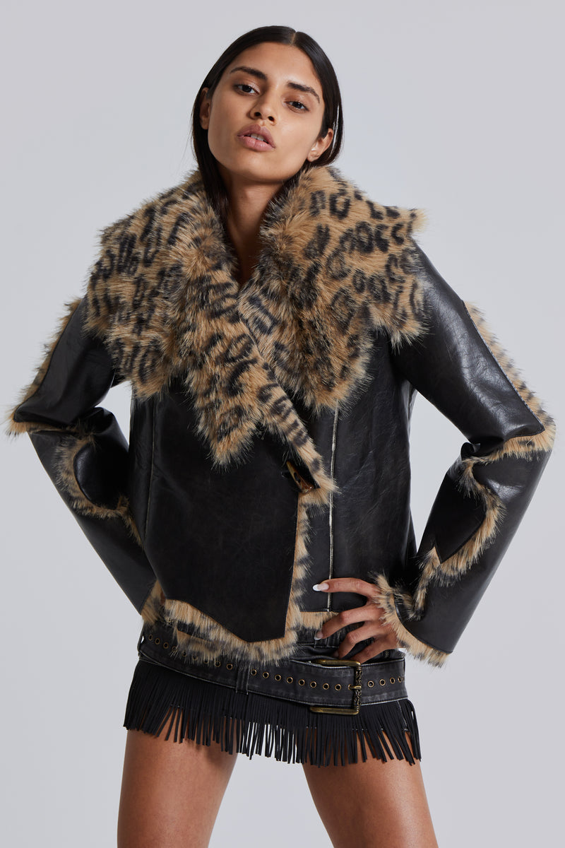 Leather and leopard print jacket best sale