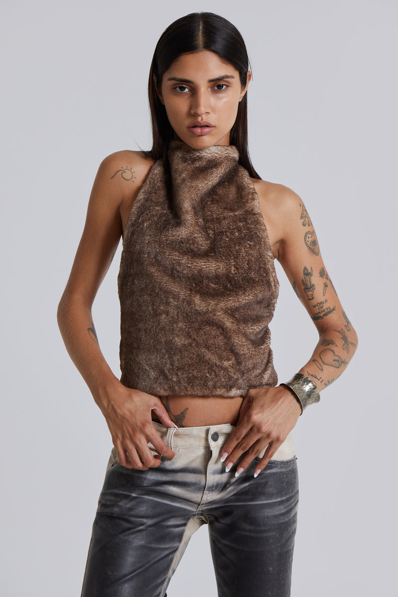 Faux Fur Zene Backless Top