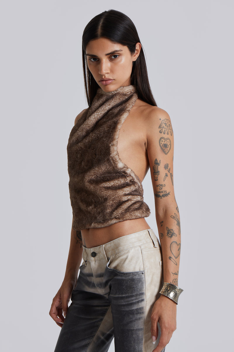 Faux Fur Zene Backless Top