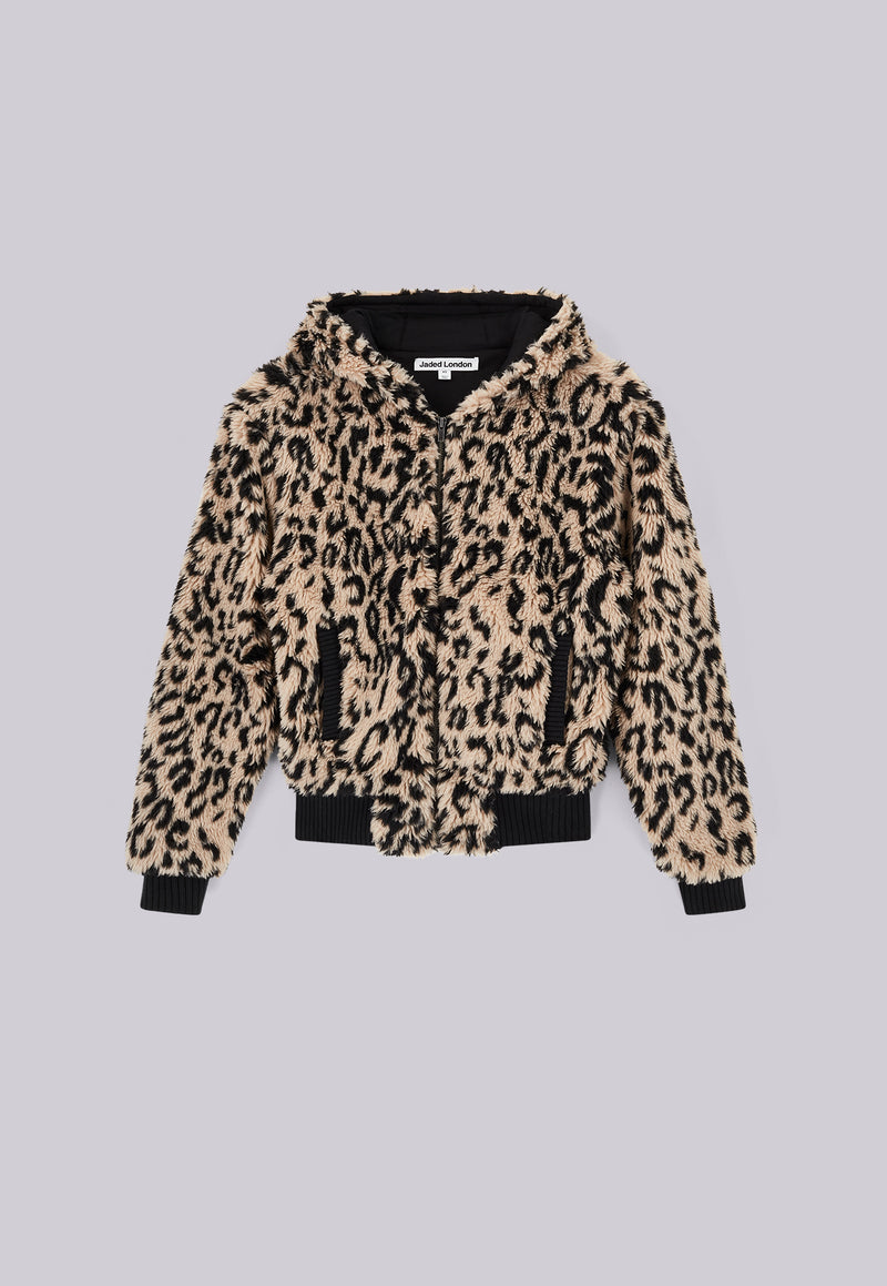 Leopard Faux Fur Hooded Jacket