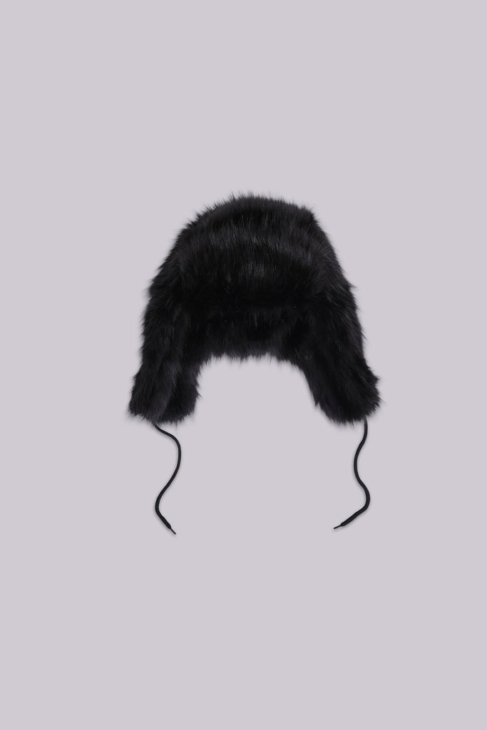 Black Faux Fur Trapper Hat