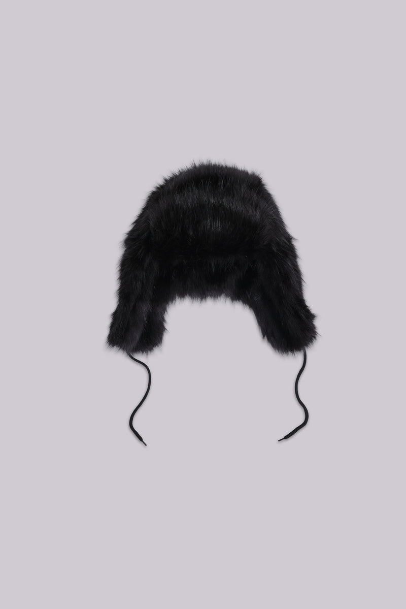 Black Faux Fur Trapper Hat