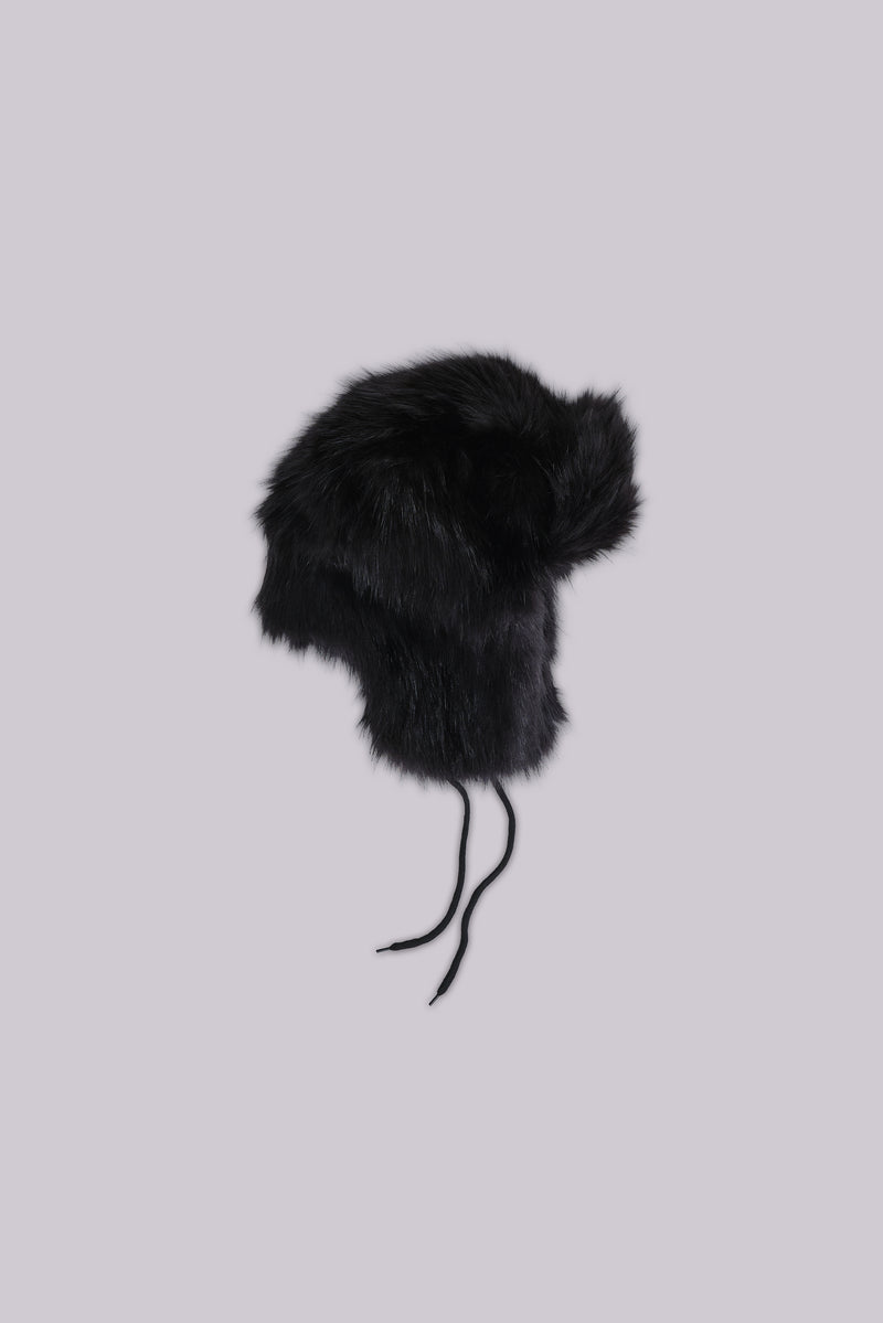 Black Faux Fur Trapper Hat
