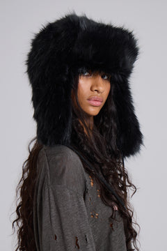 Black Faux Fur Trapper Hat - ONE SIZE / Black