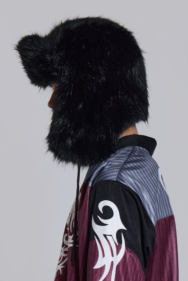 Black Faux Fur Trapper Hat