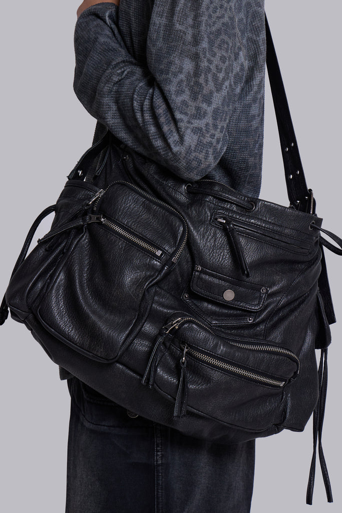 Faux Leather Utility Satchel