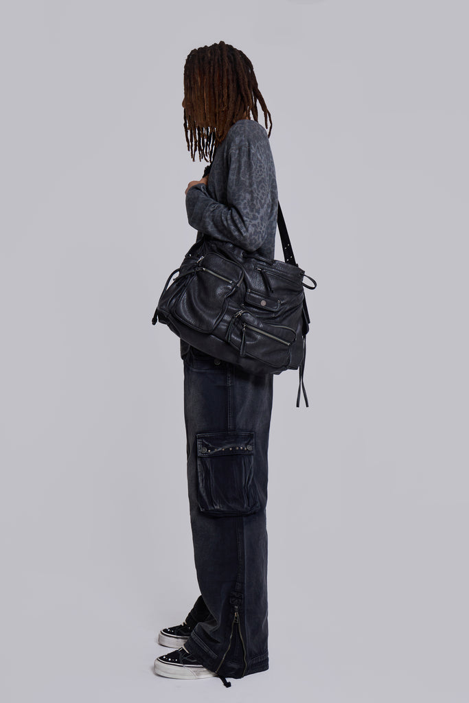 Faux Leather Utility Satchel