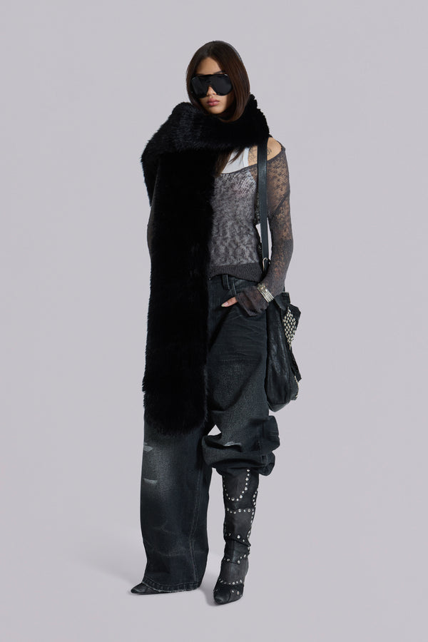 Black Cara Faux Fur Scarf