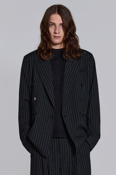 Goliath Pinstripe Double Breasted Boxy Blazer - 34REG / Black