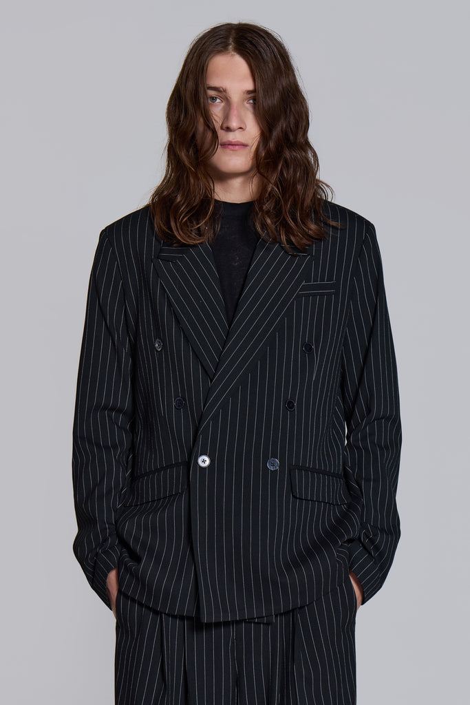 Goliath Pinstripe Double Breasted Boxy Blazer