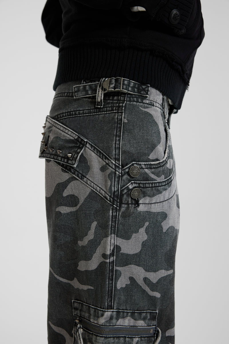 Washed Black Trooper Camo Cargo Pant