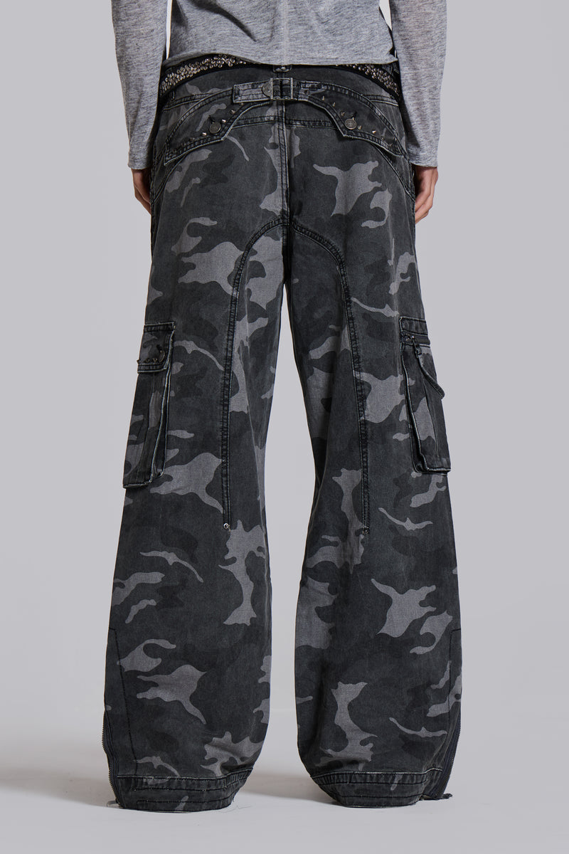 Washed Black Trooper Camo Cargo Pant