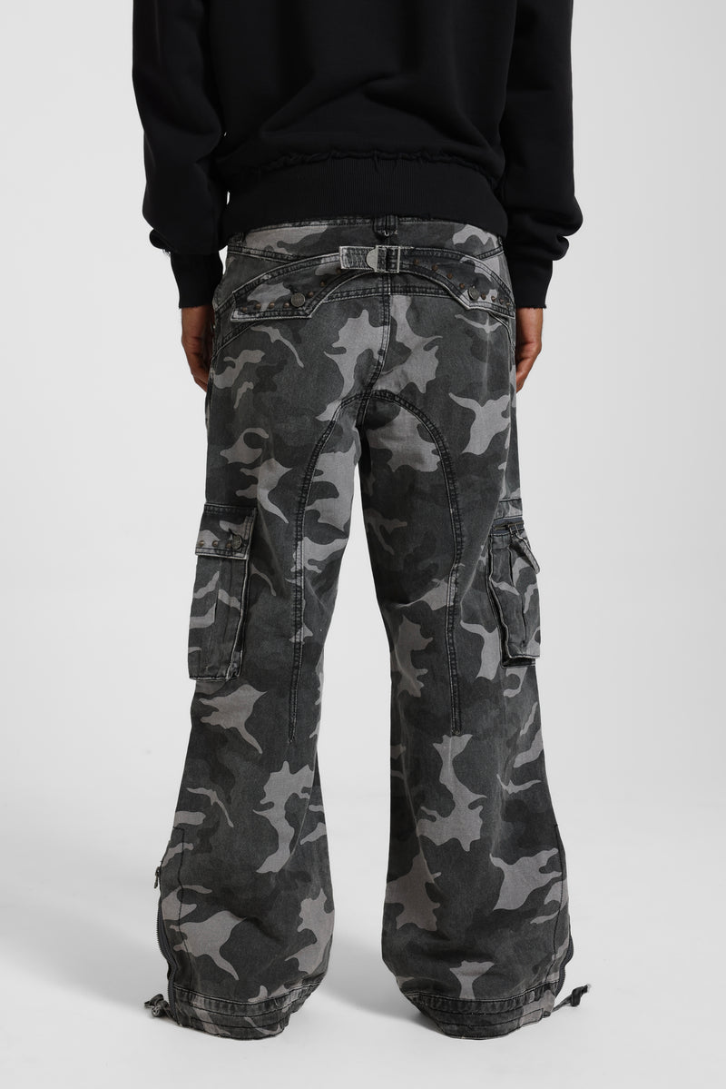 Washed Black Trooper Camo Cargo Pant