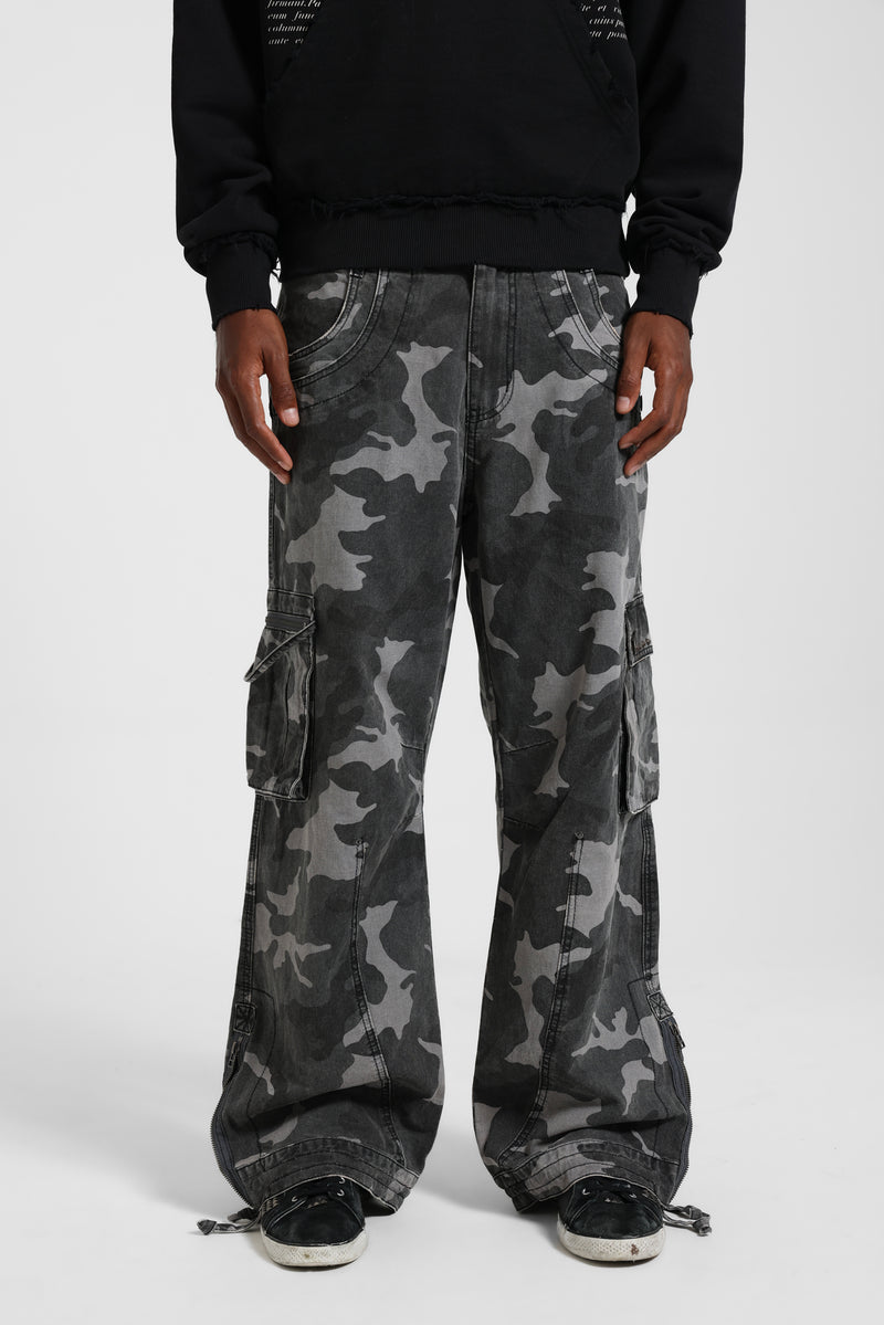 Washed Black Trooper Camo Cargo Pant