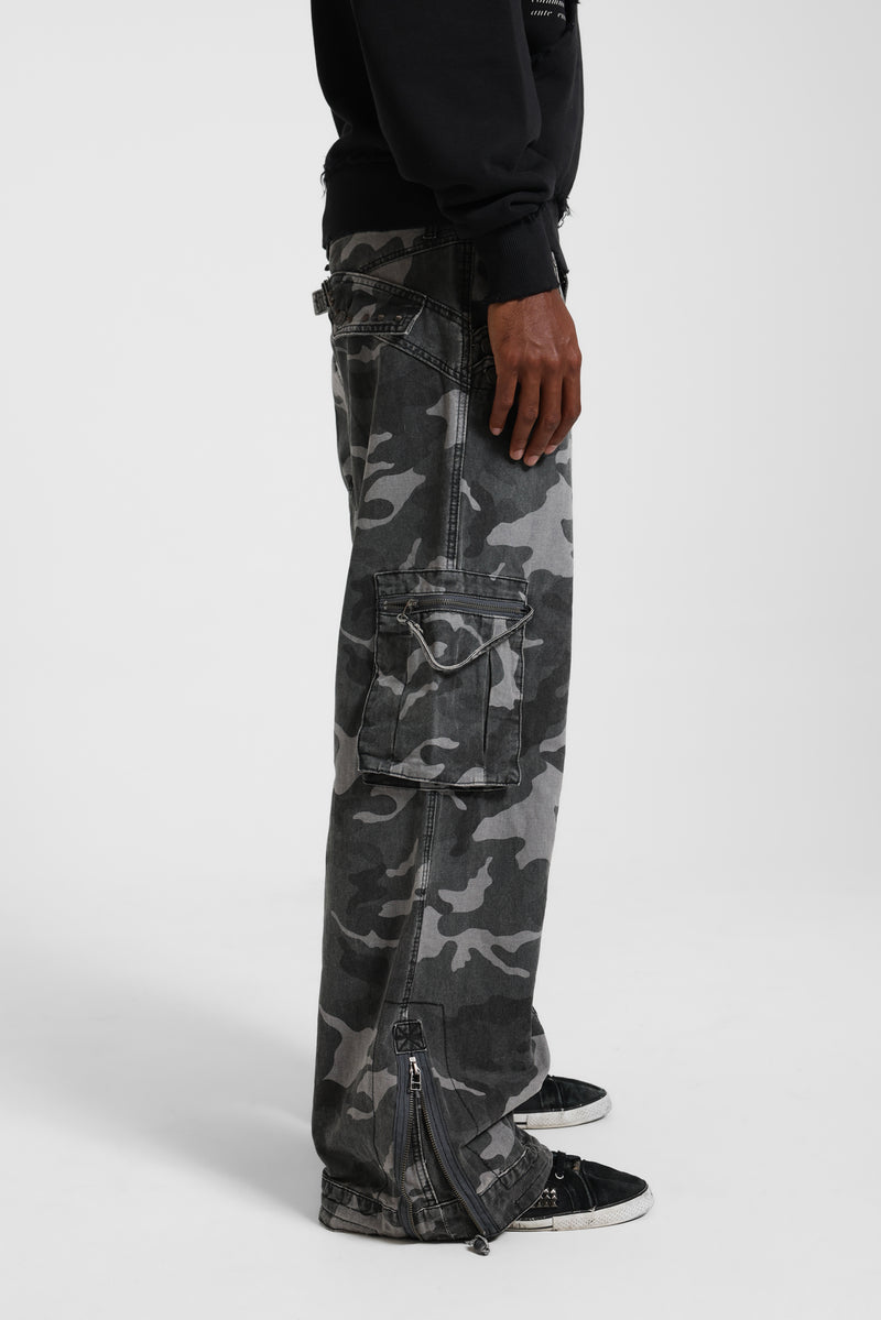 Washed Black Trooper Camo Cargo Pant
