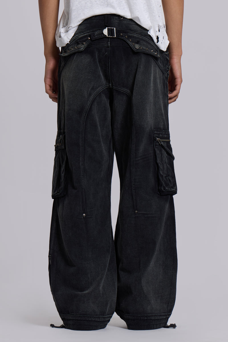 Sun Faded Black Trooper Cargo Pants