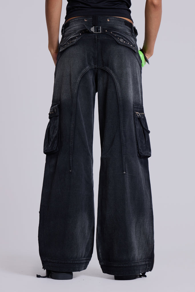 Sun Faded Black Trooper Cargo Pants