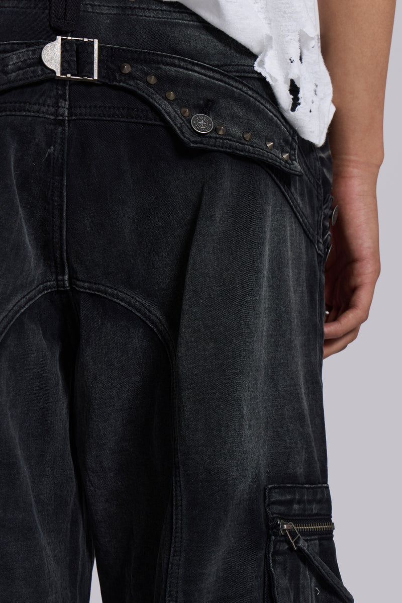 Sun Faded Black Trooper Cargo Pants