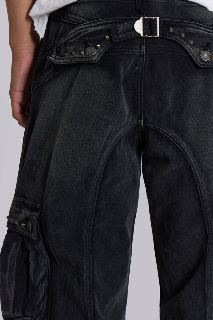 Sun Faded Black Trooper Cargo Pants