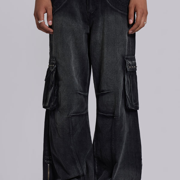 Sun Faded Black Trooper Cargo Pants | Jaded London | Clothing