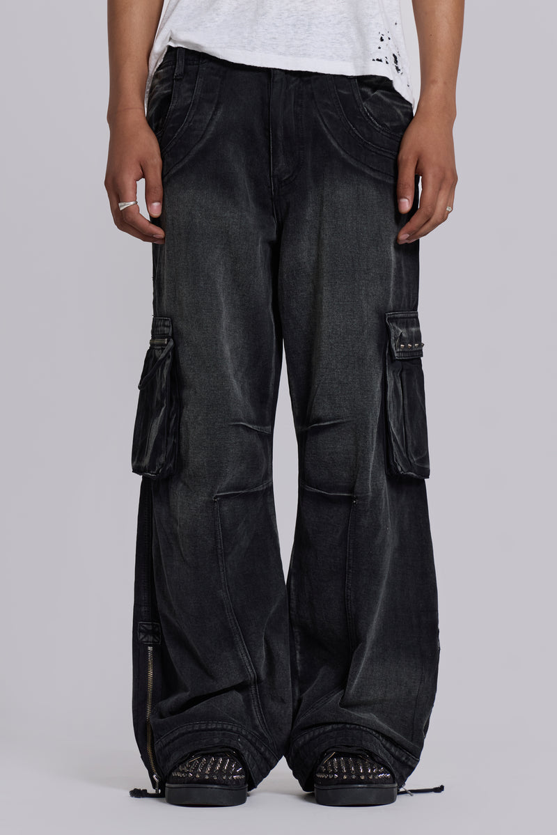 Sun Faded Black Trooper Cargo Pants