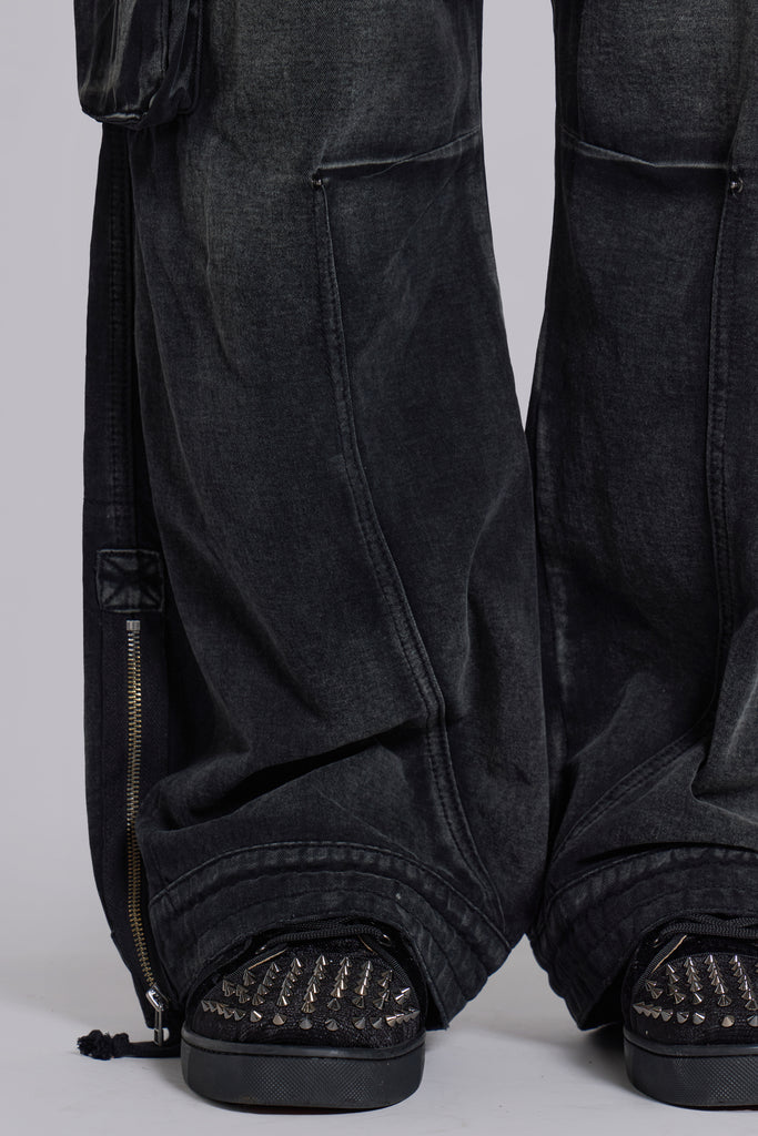 Sun Faded Black Trooper Cargo Pants