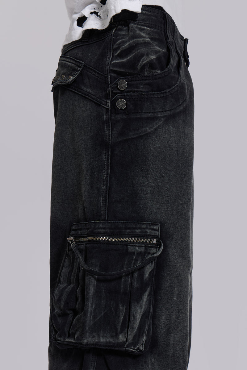 Sun Faded Black Trooper Cargo Pants