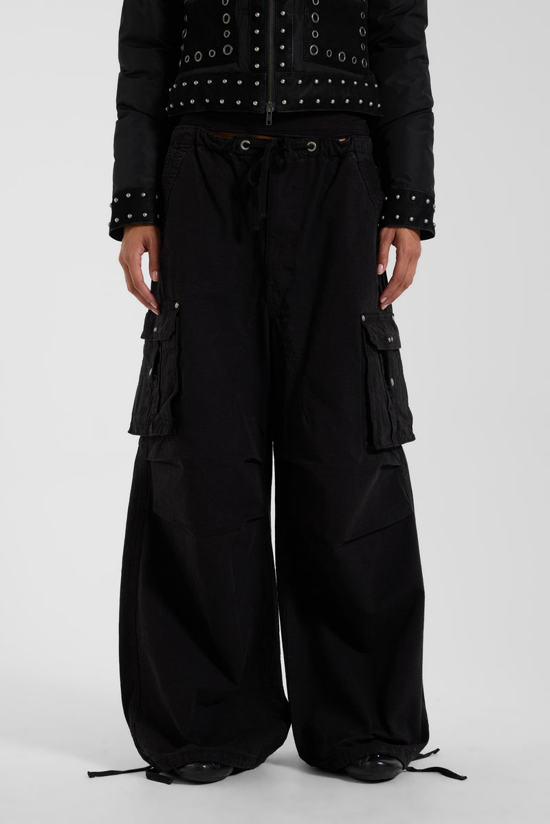 Washed Black XL Parachute Cargo Pants