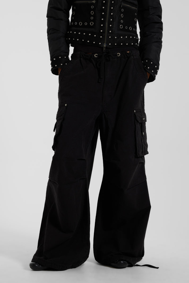 Washed Black XL Parachute Cargo Pants