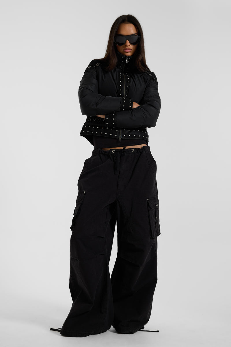 Washed Black XL Parachute Cargo Pants