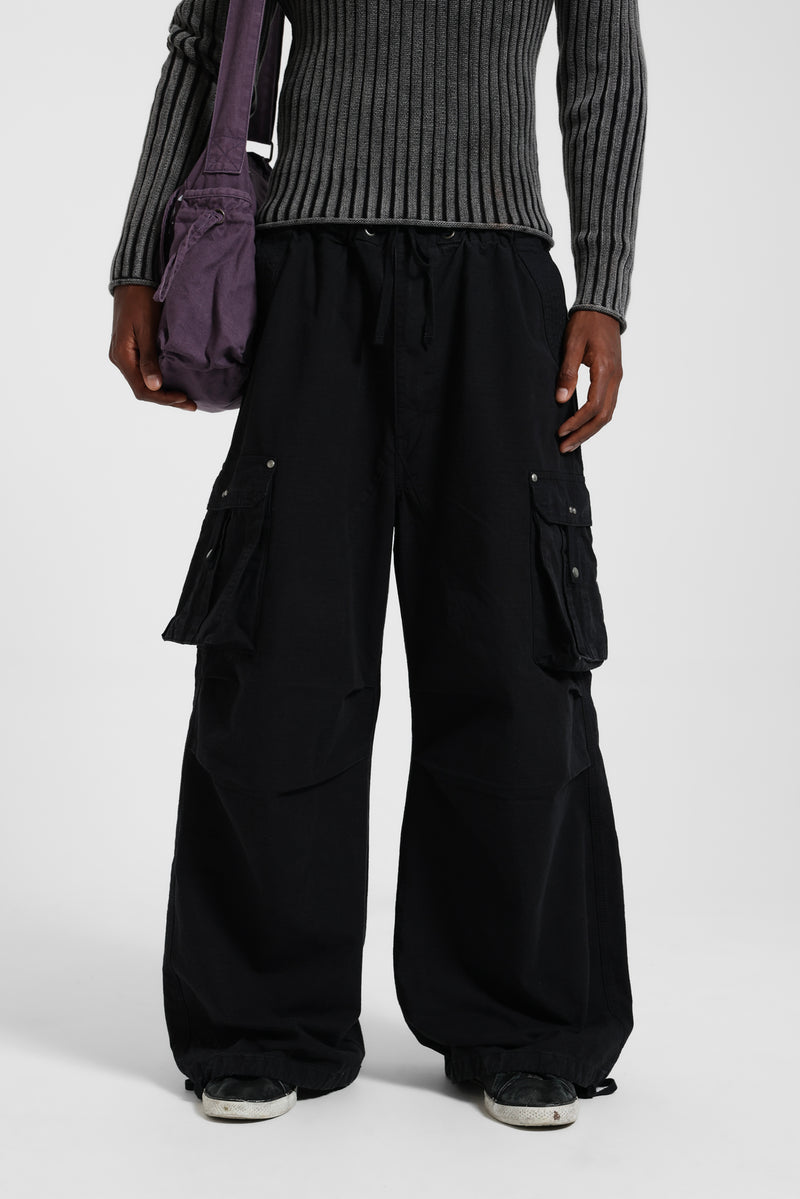 Washed Black XL Parachute Cargo Pants