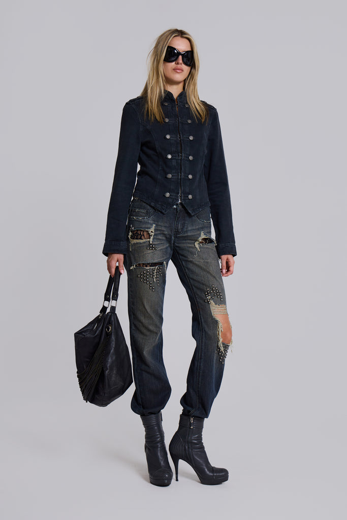 Rebel Military Jacket in Washed Black