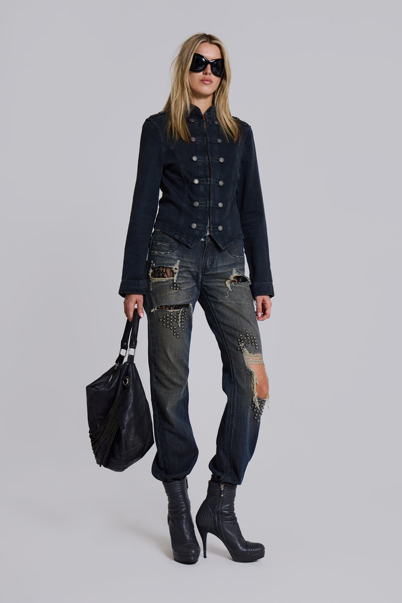 Rebel Military Jacket in Washed Black