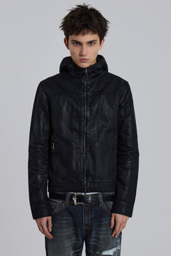 Black Bedrock Waxed Hooded Denim Jacket - XXS / Black