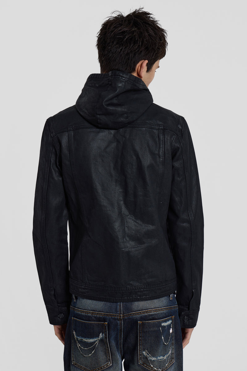 Black Bedrock Waxed Hooded Denim Jacket