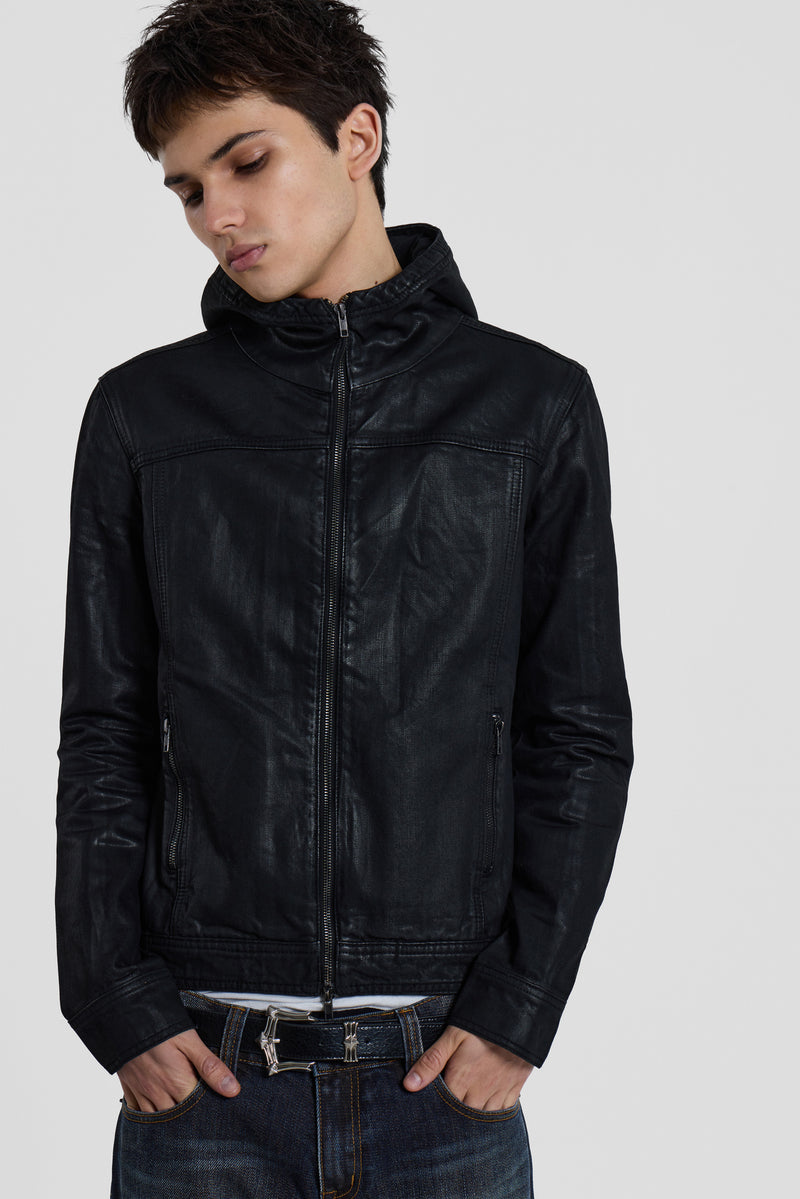 Black Bedrock Waxed Hooded Denim Jacket
