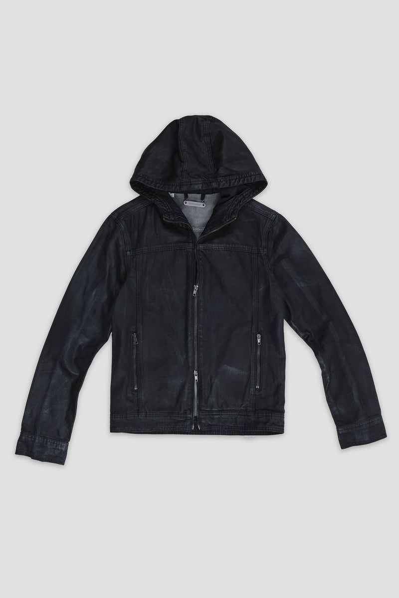 Black Bedrock Waxed Hooded Denim Jacket