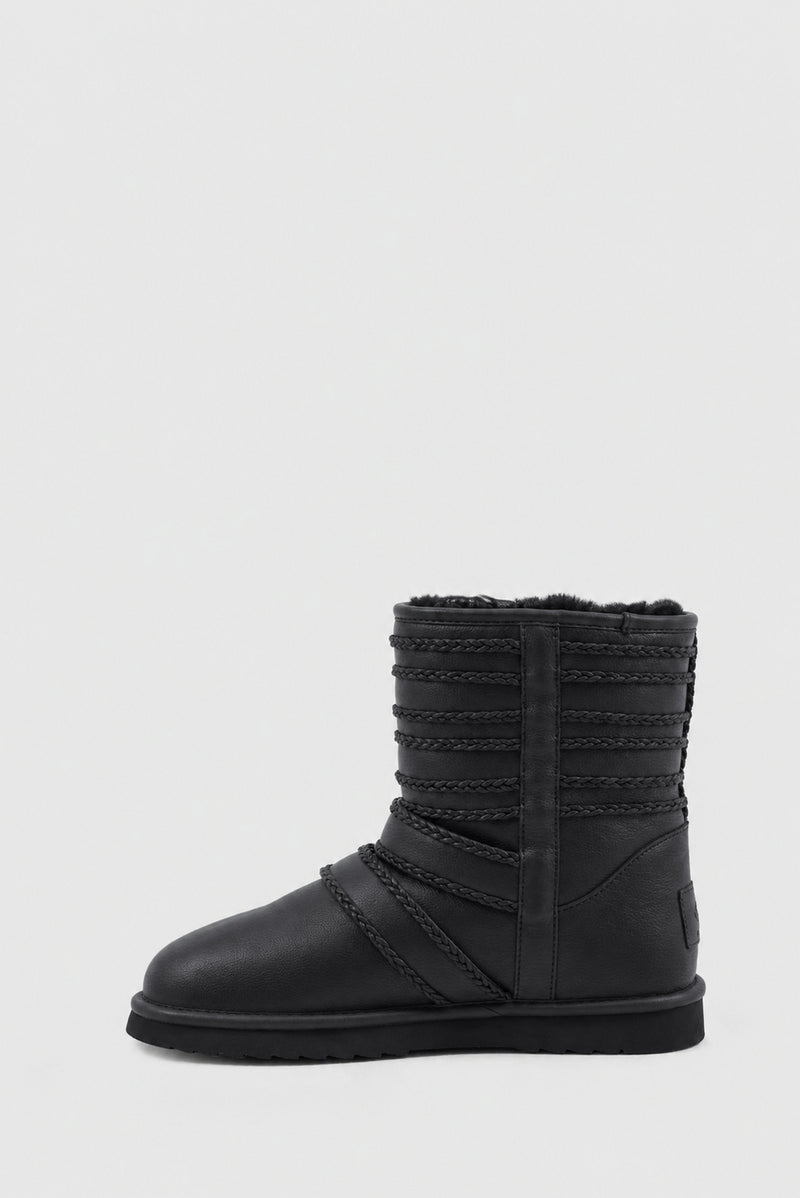 Black Leather Drummer Shearling Boots