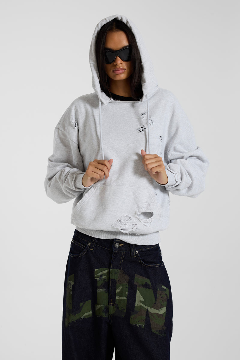 Pullover Bitten Hoodie in Grey Marl
