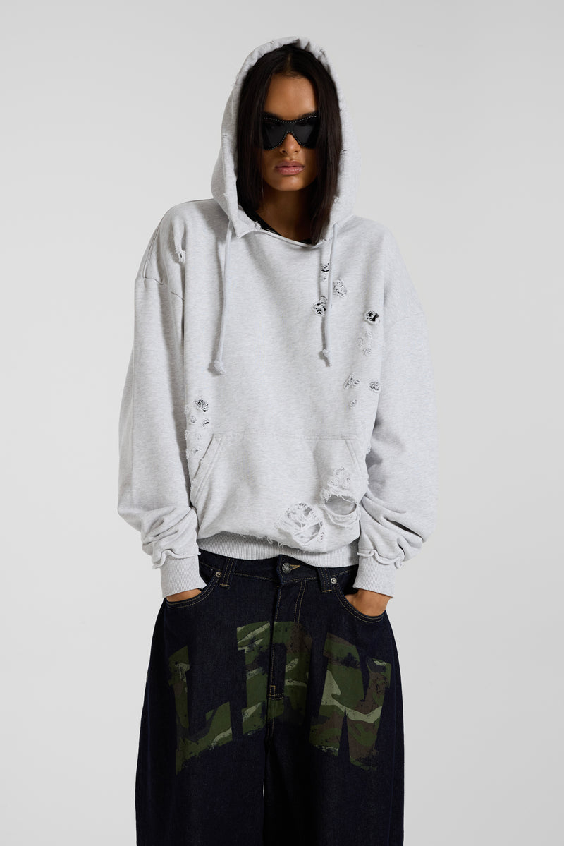 Pullover Bitten Hoodie in Grey Marl