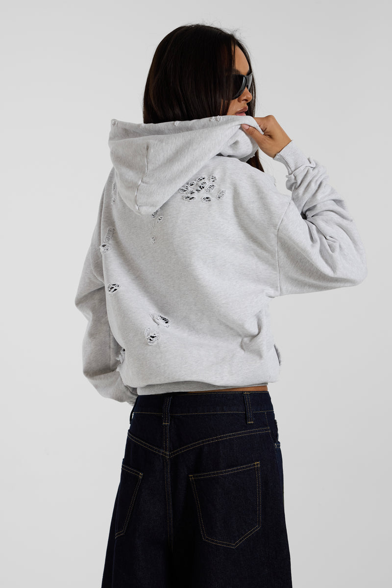 Pullover Bitten Hoodie in Grey Marl