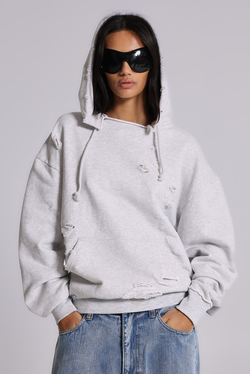 Pullover Bitten Hoodie in Grey Marl | Jaded London | Clothing