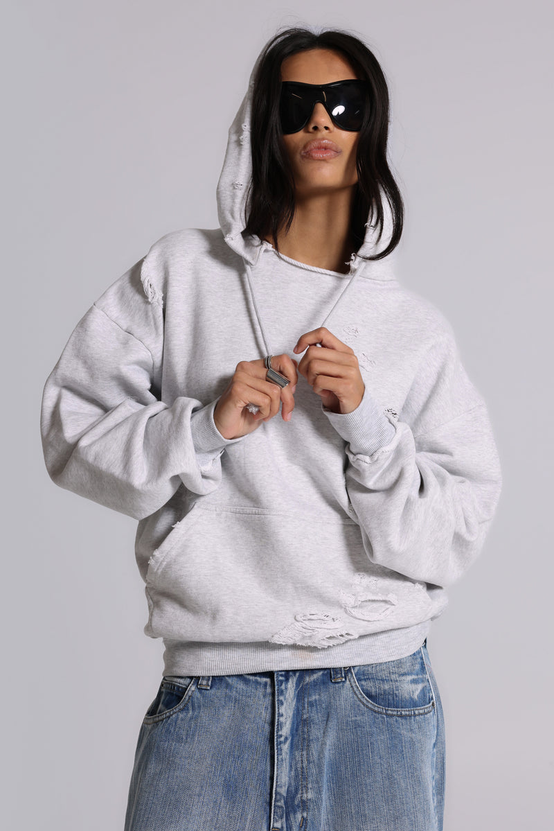 Pullover Bitten Hoodie in Grey Marl | Jaded London | Clothing
