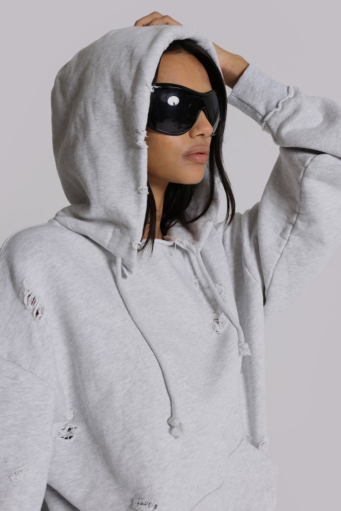 Pullover Bitten Hoodie in Grey Marl | Jaded London | Clothing
