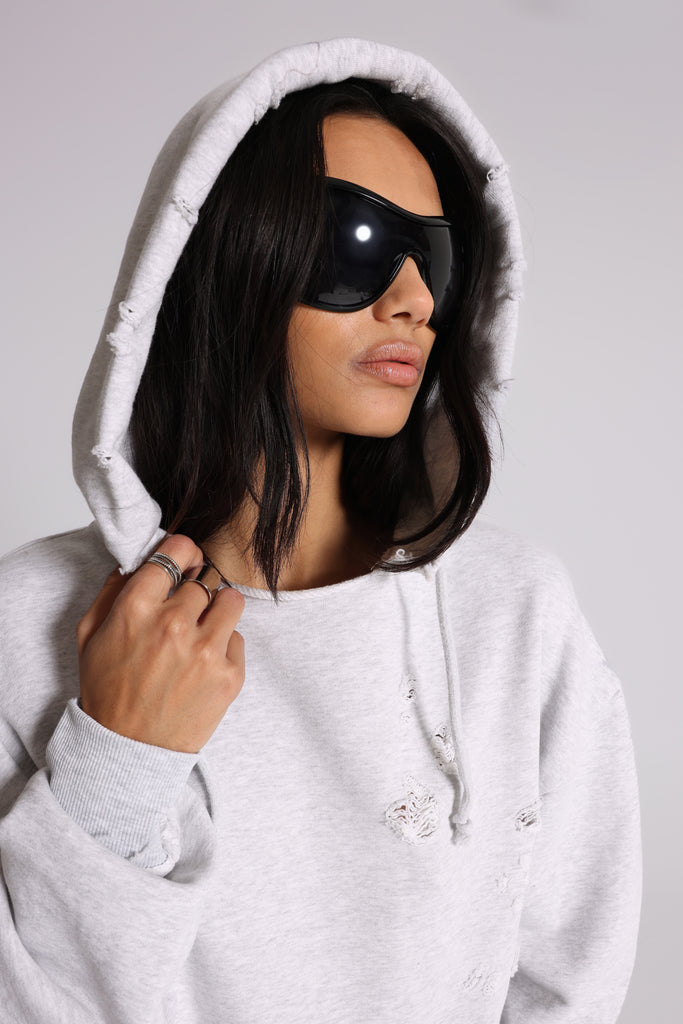 Pullover Bitten Hoodie in Grey Marl | Jaded London | Clothing