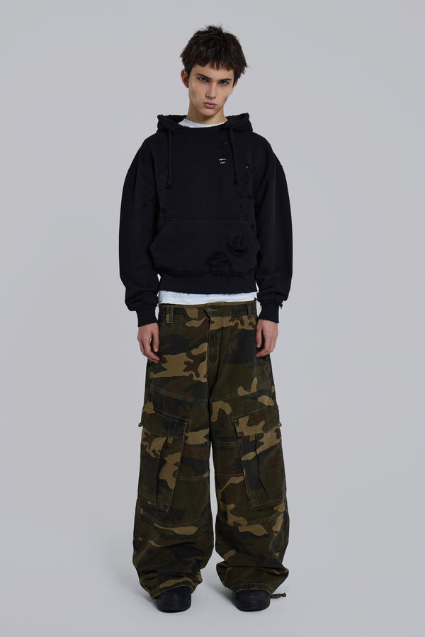 Distressed Open-neck Oversized Hoodie