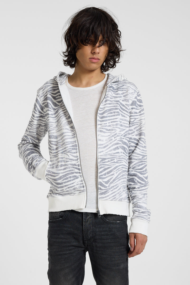 Distressed Zebra Print Hoodie
