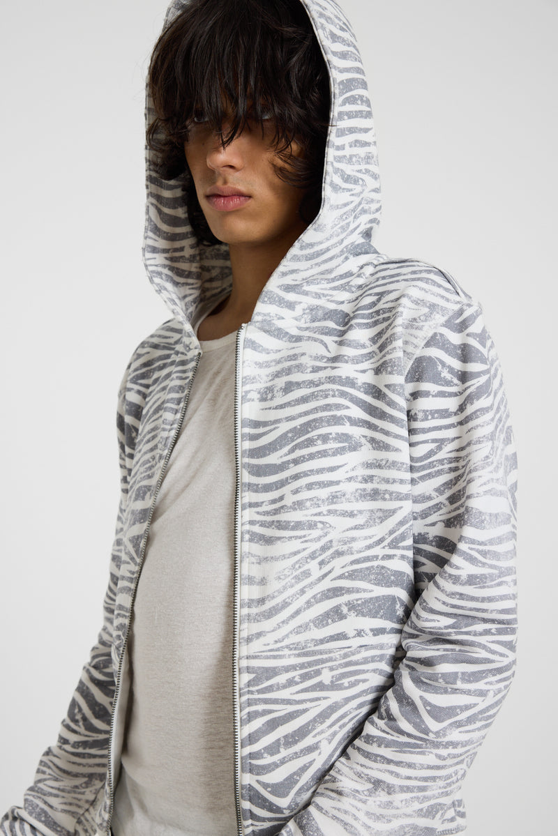 Distressed Zebra Print Hoodie