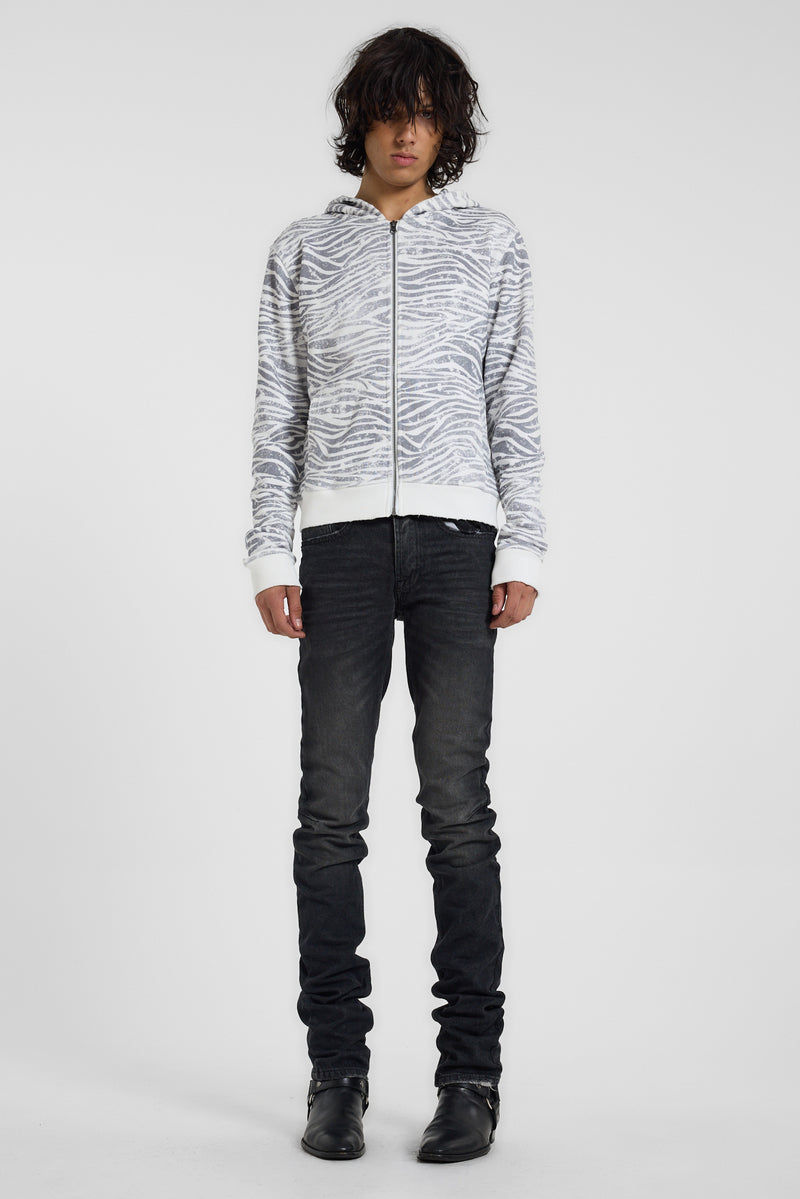 Distressed Zebra Print Hoodie