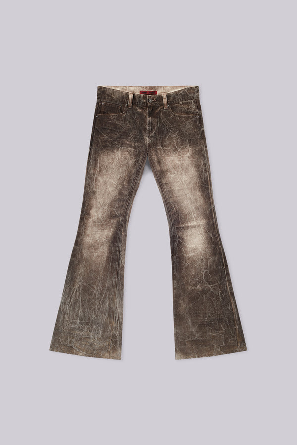 Brown Creased Drift Flared Jeans